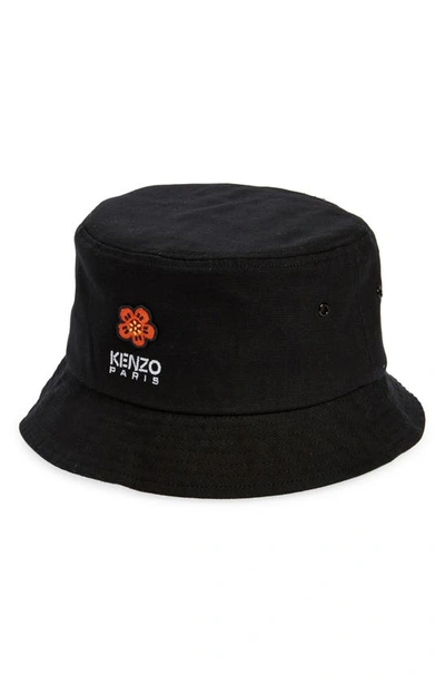 Shop Kenzo Boke Flower Appliqué Canvas Bucket Hat In 99- Black