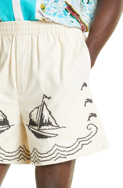 Shop Bode Cross Stitch Wool Sailing Shorts In Tan Black