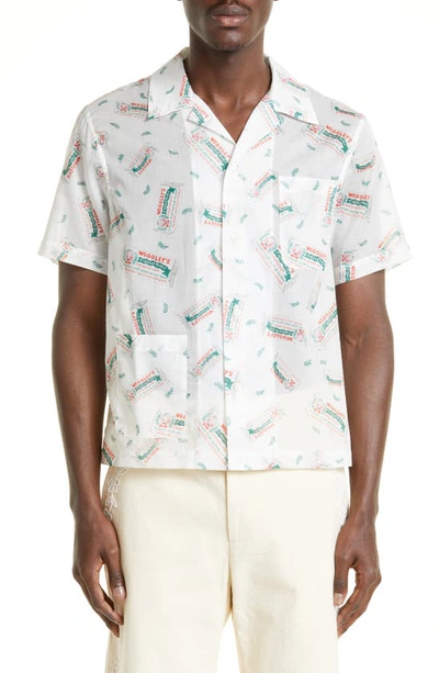 Shop Bode Wiggley Short Sleeve Button-up Camp Shirt In White Multi