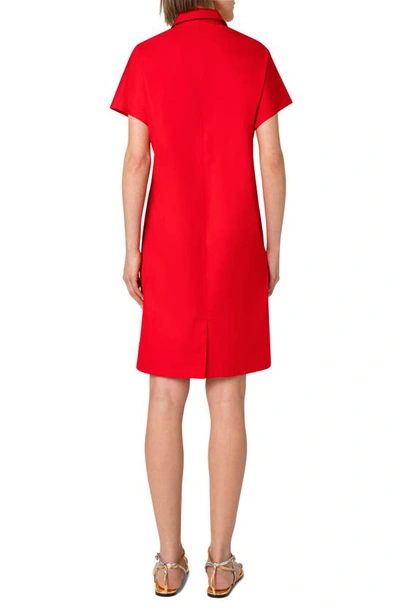 Shop Akris Punto Moto Collar Cotton Stretch Gabardine Dress In 266 Red