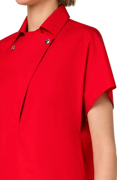 Shop Akris Punto Moto Collar Cotton Stretch Gabardine Dress In 266 Red