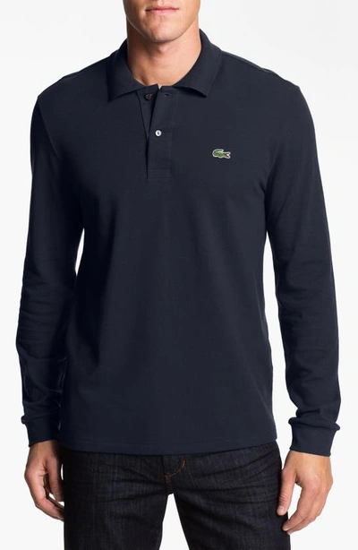 Shop Lacoste Regular Fit Long Sleeve Piqué Polo In Navy