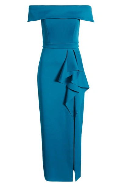 Shop Vince Camuto Ruffle Off The Shoulder Gown In Teal