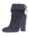 AQUAZZURA FRINGED SUEDE ANKLE BOOT, INK