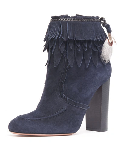 Aquazzura 'tiger Lily' Fringed Ankle Boots In Navy