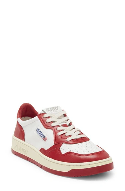 Shop Autry Medalist Low Sneaker In White/red