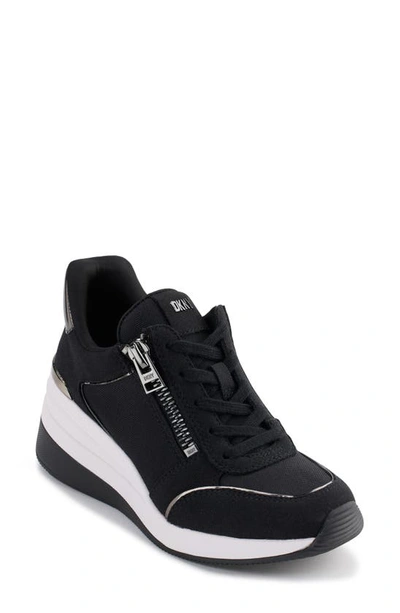 Shop Dkny Kaden Wedge Sneaker In Black/ Dk Gunmetal