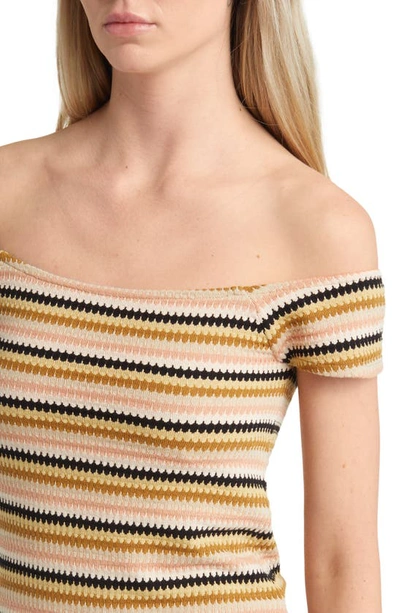 Shop Rip Curl Sundial Stripe Off The Shoulder Knit Dress In Bronze