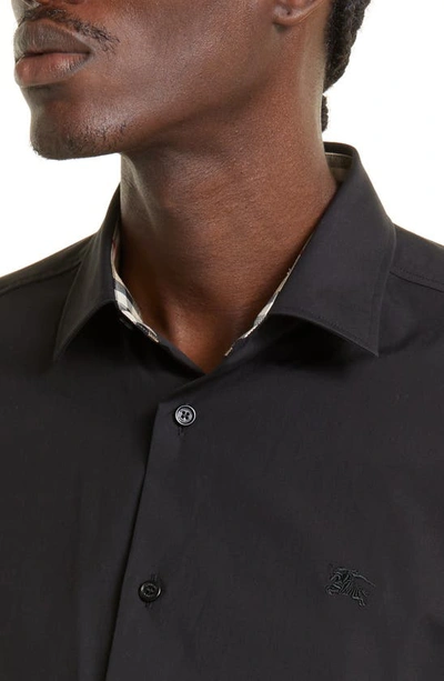 Shop Burberry Sherfield Equestrian Knight Stretch Cotton Poplin Button-up Shirt In Black