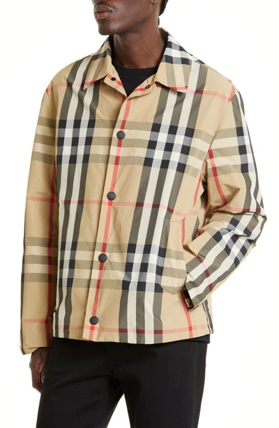 Shop Burberry Sussex Check Nylon Jacket In Archive Beige Ip Chk