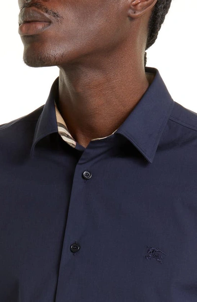 Shop Burberry Sherfield Equestrian Knight Stretch Cotton Button-up Shirt In Navy