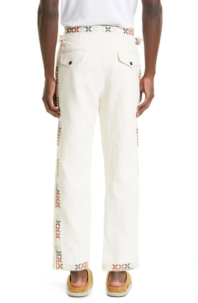 Shop Bode Prisma Cross Stitch Flat Front Linen Blend Pants In Ivory Multi