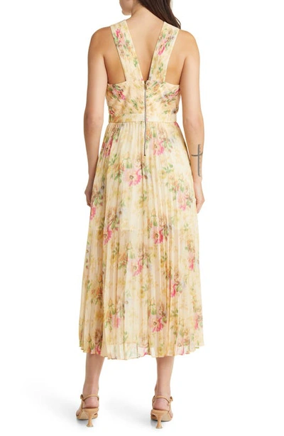 Shop Ted Baker Amerah Floral Pleated Midi Dress In Tan