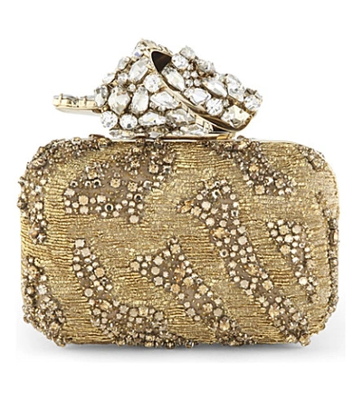 Shop Jimmy Choo Cloud Crystal-embroidered Clutch In Gold