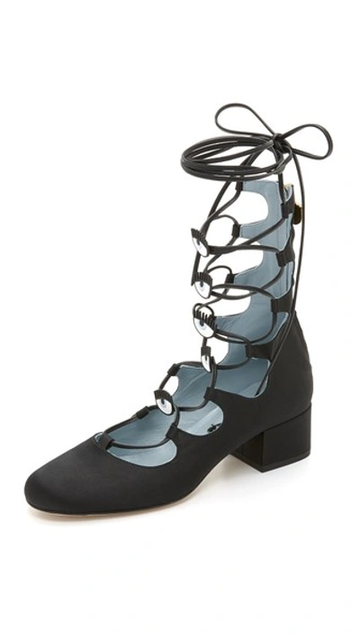 Shop Chiara Ferragni Satin Lace Up Heels In Black