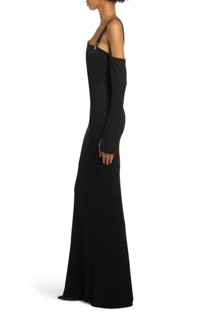 Shop Tom Ford One-shoulder Long Sleeve Jersey Gown In Black
