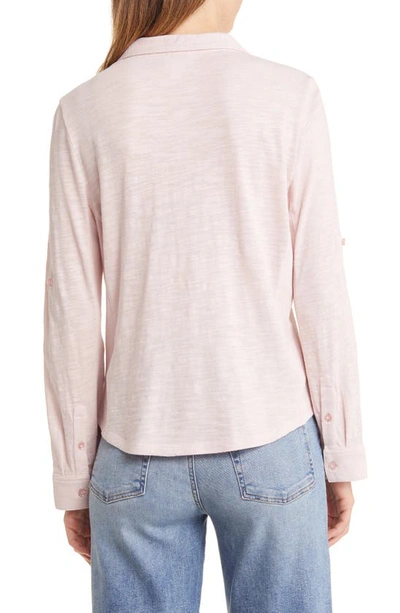 Shop Caslon Roll Tab Knit Shirt In Pink Lotus