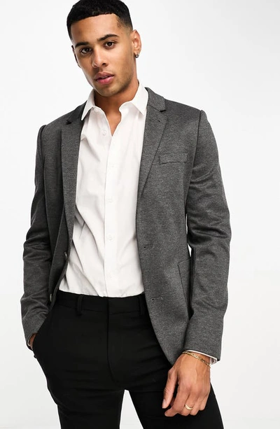 Shop Asos Design Super Skinny Jersey Sport Coat In Charcoal