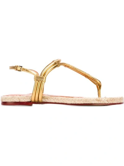 Charlotte Olympia Gold Leather & Rattan Sandals In Bronze
