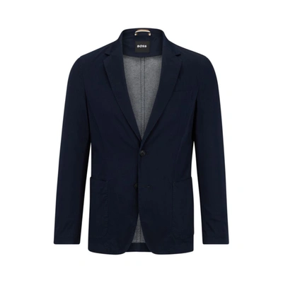 Shop Hugo Boss Slim-fit Jacket In A Crease-resistant Cotton Blend In Blue