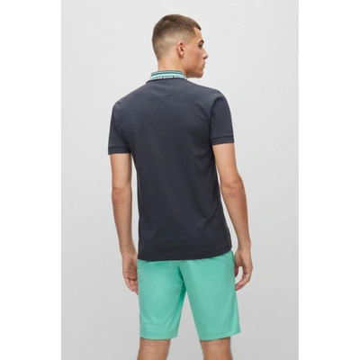 Shop Hugo Boss Cotton-blend Slim-fit Polo Shirt With Logo Collar In Blue