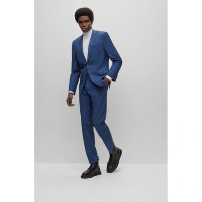 Hugo Boss Slim-fit Suit In Checked Stretch Virgin Wool In Light Blue |  ModeSens