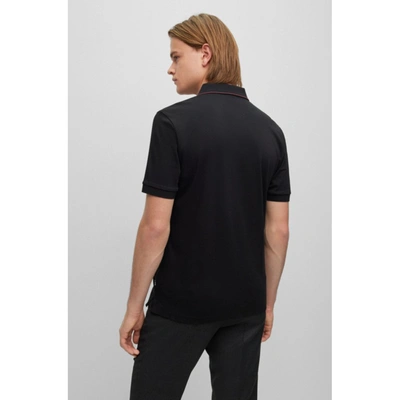 Shop Hugo Boss Zip-neck Slim-fit Polo Shirt In Interlock Cotton In Black