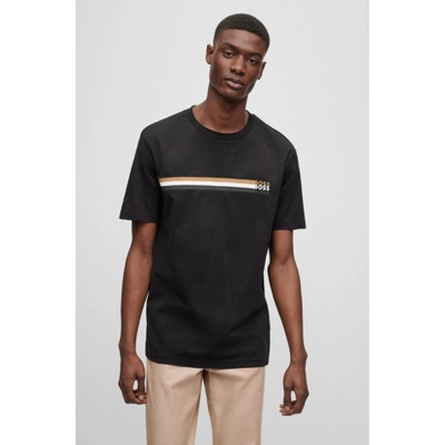 BOSS - Cotton-jersey T-shirt with signature-stripe logo print