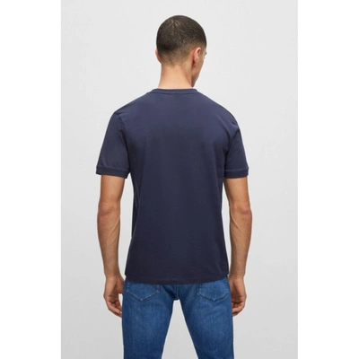 Shop Hugo Regular-fit Cotton T-shirt With Red Logo Label In Blue