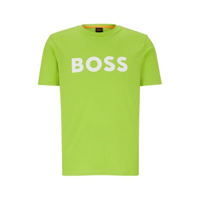 Shop Hugo Boss Cotton-jersey T-shirt With Rubber-print Logo In Green