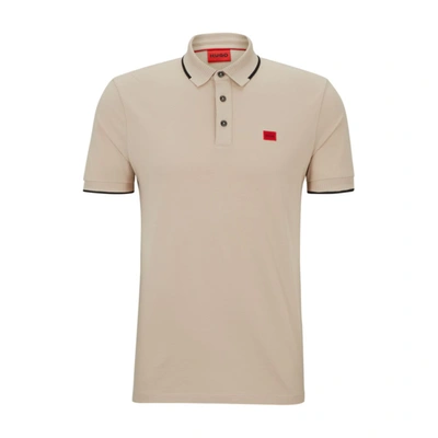 Shop Hugo Cotton-piqu Slim-fit Polo Shirt With Logo Label In Beige