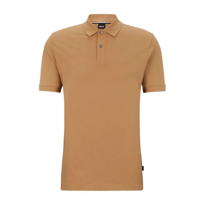Shop Hugo Boss Polo Shirt With Embroidered Logo In Beige