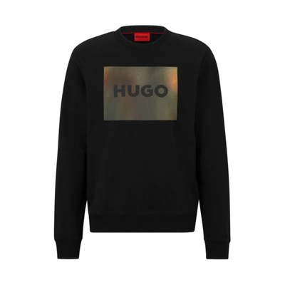 Shop Hugo Cotton-terry Regular-fit Sweatshirt With Box-print Logo In Black
