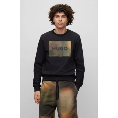 Shop Hugo Cotton-terry Regular-fit Sweatshirt With Box-print Logo In Black