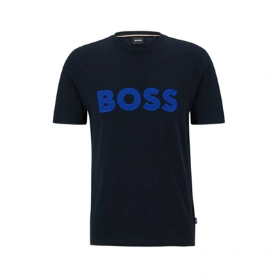 Shop Hugo Boss Cotton-jersey Regular-fit T-shirt With Logo Appliqu In Blue