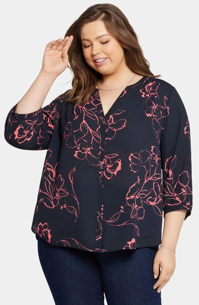 Shop Nydj Semisheer Pintuck Blouse In Blossombrook