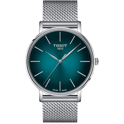 Shop Tissot Men's Everytime Green Dial Watch In Silver