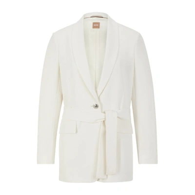 Shop Hugo Boss Regular-fit Jacket With Belted Closure In White