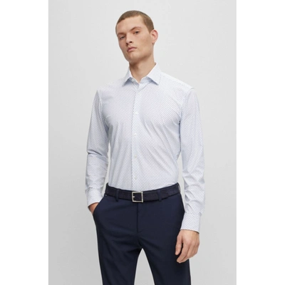 Shop Hugo Boss Regular-fit Shirt In Printed Performance-stretch Jersey In White