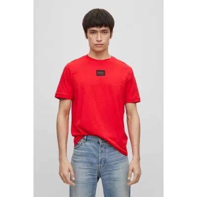 Hugo Boss Regular-fit Cotton T-shirt With Red Logo Label In Pink