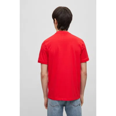Hugo Boss Regular-fit Cotton T-shirt With Red Logo Label In Pink