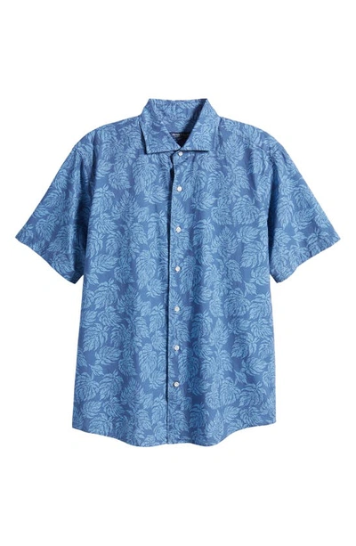 Shop Peter Millar Crown Crafted Groves Short Sleeve Cotton Button-up Shirt In Blue Pearl
