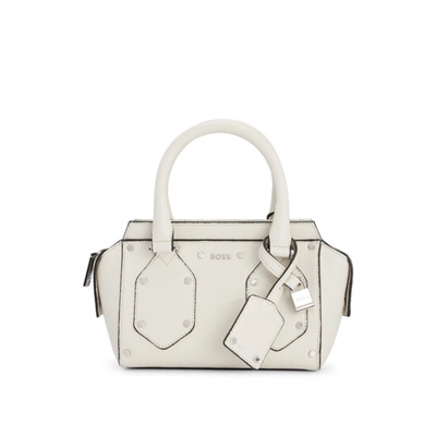 Shop Hugo Boss Grained-leather Mini Tote Bag With Padlock And Tag In White