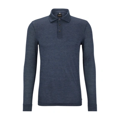 Shop Hugo Boss Silk-wool Polo Shirt In A Regular Fit In Blue