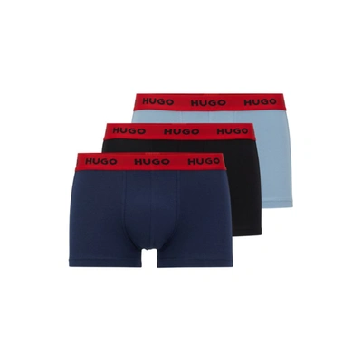 Shop Hugo Three-pack Of Logo-waistband Trunks In Stretch Cotton In Multi