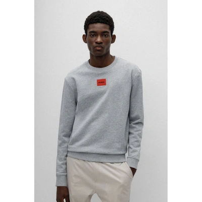 Shop Hugo Cotton-terry Sweatshirt With Red Logo Label In Grey