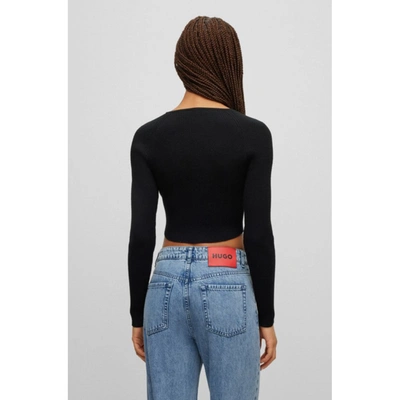 Shop Hugo Cropped Slim-fit Sweater In A Stretch Ribbed Knit In Black