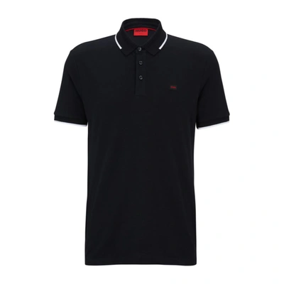 Shop Hugo Cotton-piqu Slim-fit Polo Shirt With Logo Label In Black