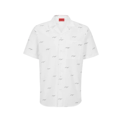 Shop Hugo Relaxed-fit Shirt In Printed Cotton Poplin In White