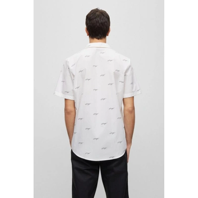 Shop Hugo Relaxed-fit Shirt In Printed Cotton Poplin In White